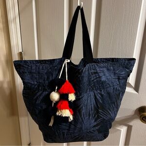 JADEtribe Blue Tote Bag with Palm Leaf Design